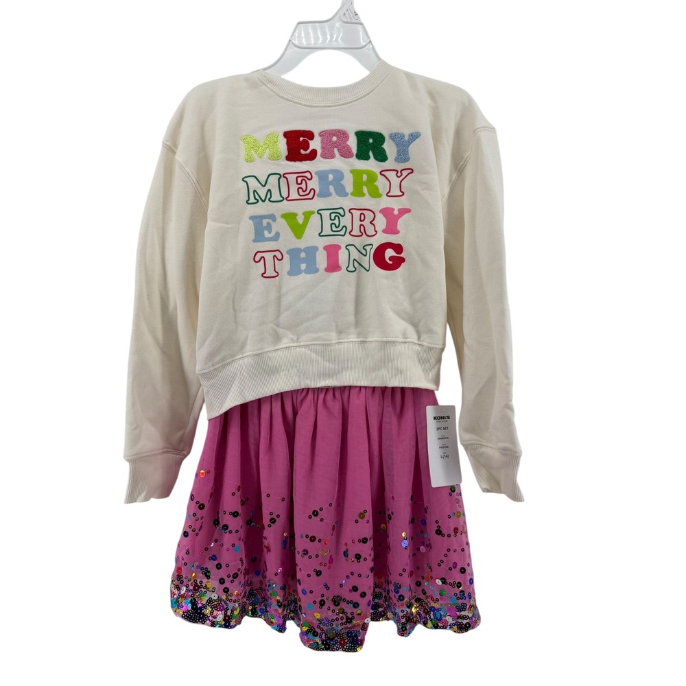 Girls‎ Merry Merry Everything Sequin Skirt Sweatshirt Set Size M 10/12 Holiday